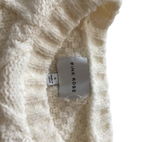 Pink Rose Cream Cable Short Pullover Sweater Size L - Picture 6 of 7